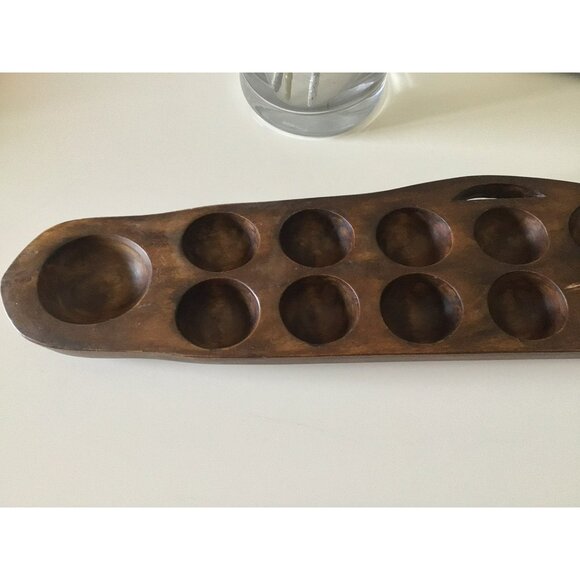 Vintage Hand-Carved Wooden African Mancala Game Board Carved Pits Natural Patina - Picture 5 of 12